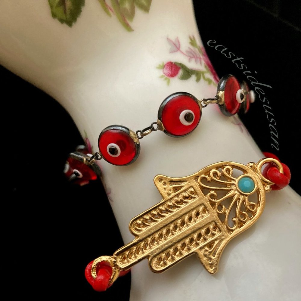 GOOD LUCK BRACELET BUNDLE 🧿 925 Murano Evil Eye + Ettika HAMSA Hand of Fate